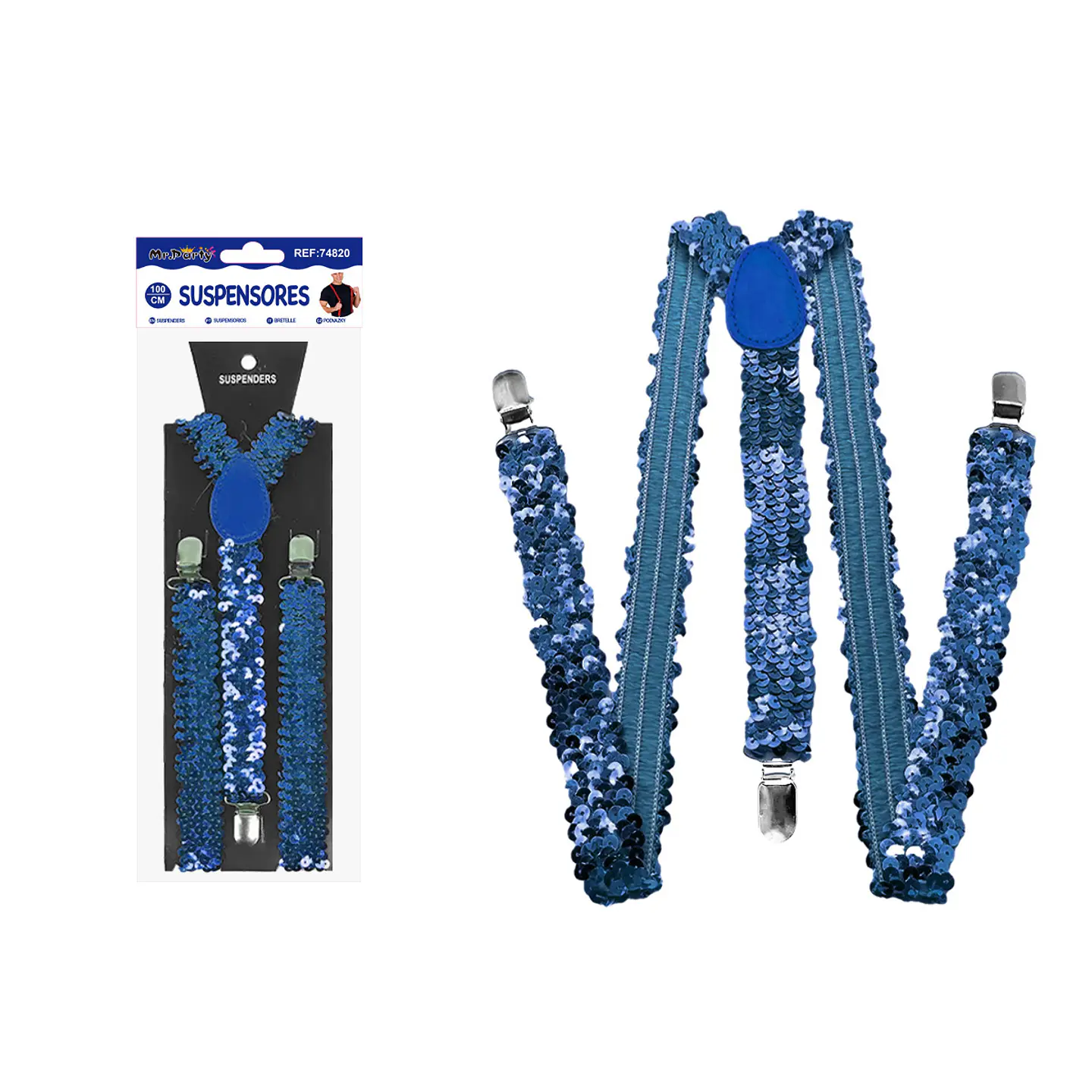 Suspensores elásticos ajustables con lentejuelas azul royal 2.5*95cm 1