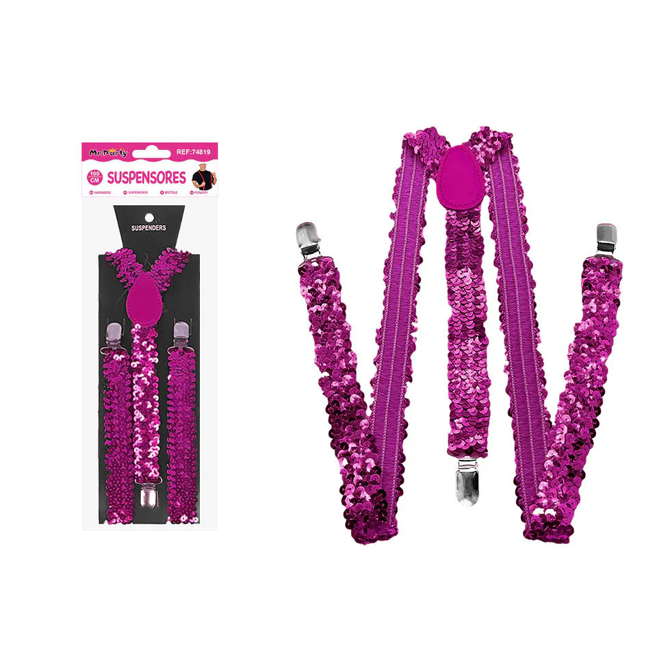 Suspensores elásticos ajustables con lentejuelas fucsia 2.5*95cm 1