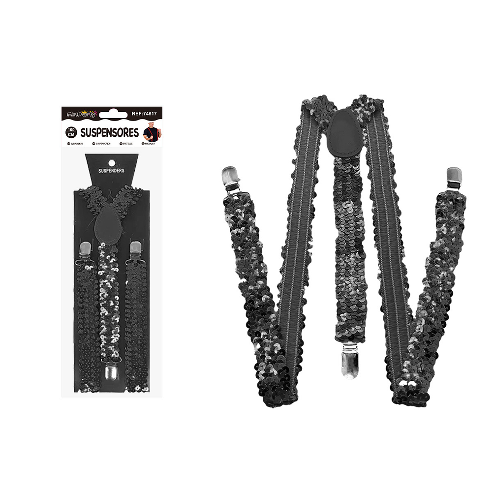 Suspensores elásticos ajustables con lentejuelas negro 2.5*95cm