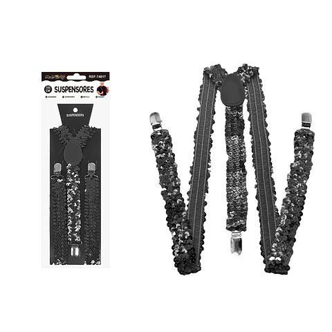 Suspensores elásticos ajustables con lentejuelas negro 2.5*95cm