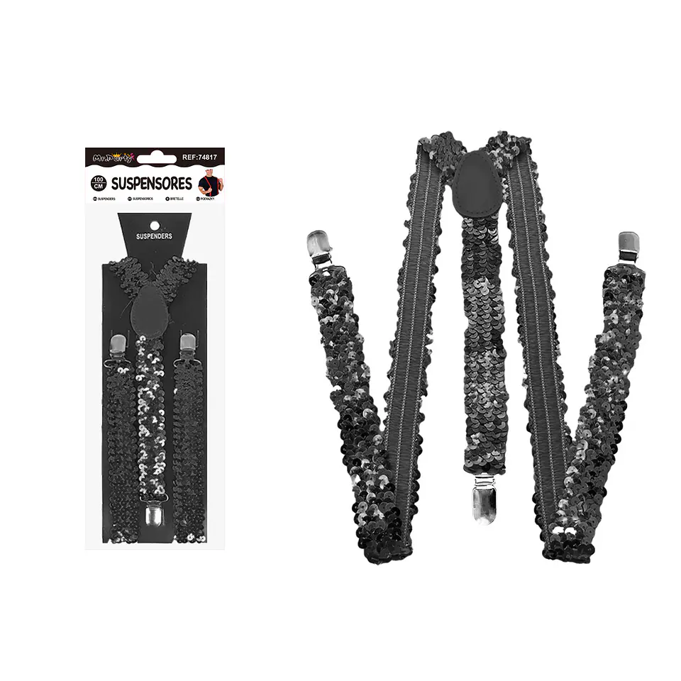 Suspensores elásticos ajustables con lentejuelas negro 2.5*95cm 1