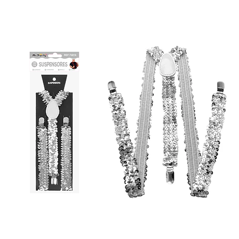 Suspensores elásticos ajustables con lentejuelas plateado 2.5*95cm