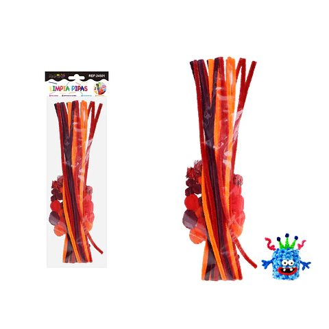 Set de limpiapipas chenille con pompones ojos DIY rojo 70pcs