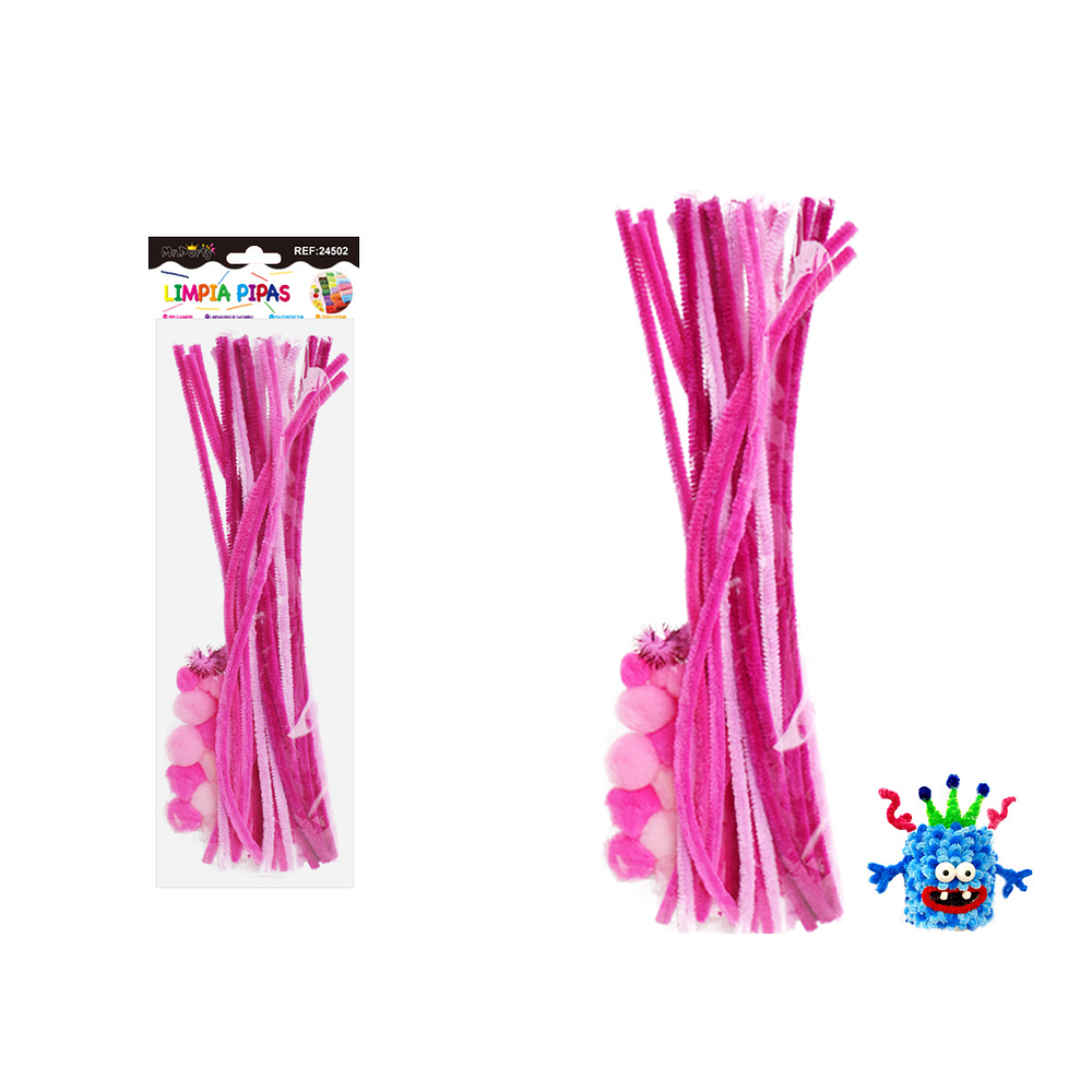 Set de limpiapipas chenille con pompones ojos DIY rosado 70pcs