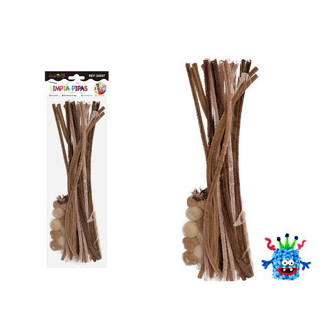 Set de limpiapipas chenille con pompones ojos DIY café 70pcs