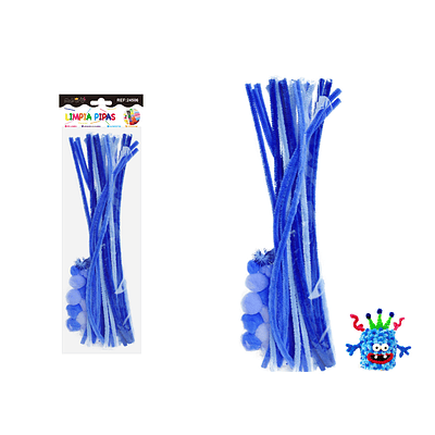 Set de limpiapipas chenille con pompones ojos DIY azul 70pcs