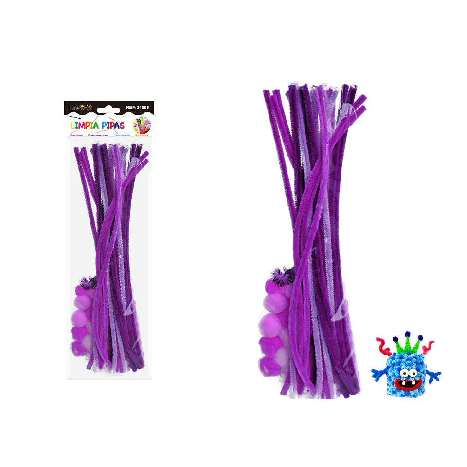 Set de limpiapipas chenille con pompones ojos DIY morado 70pcs 1