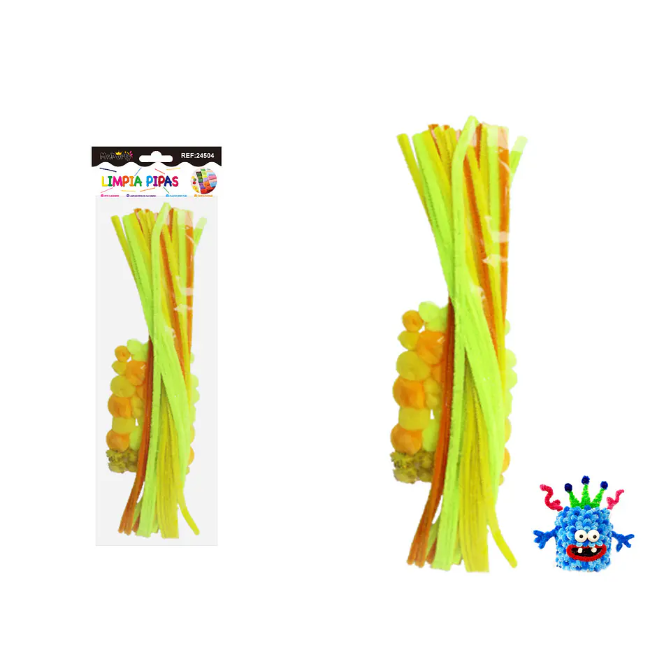 Set de limpiapipas chenille con pompones ojos DIY verde amarillo 70pcs 1