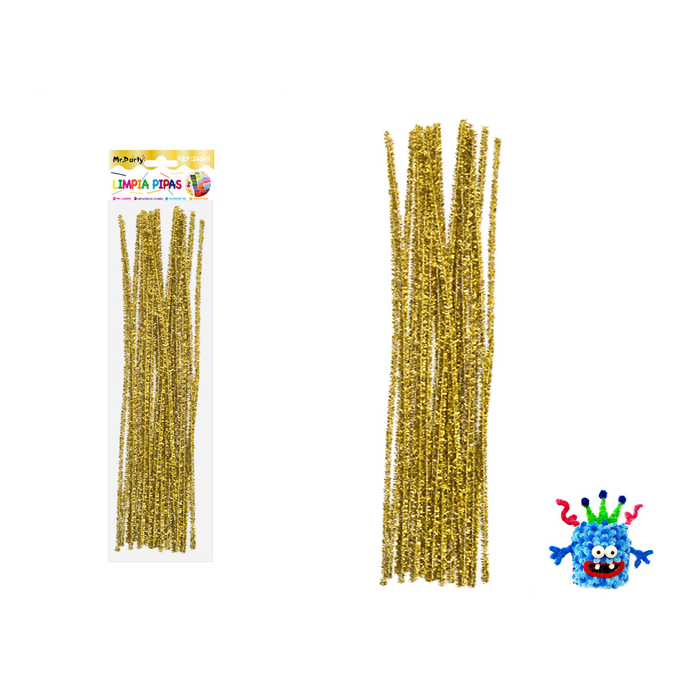 Limpiapipas chenille metalizado glitter dorado 0.6*30cm 20pcs