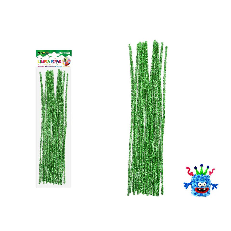 Limpiapipas chenille metalizado glitter verde 0.6*30cm 20pcs 1