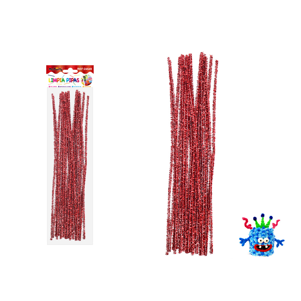 Limpiapipas chenille metalizado glitter rojo 0.6*30cm 20pcs