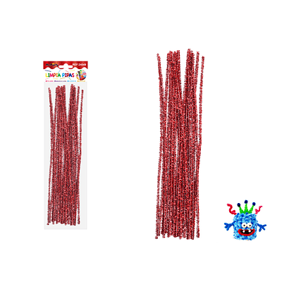 Limpiapipas chenille metalizado glitter rojo 0.6*30cm 20pcs