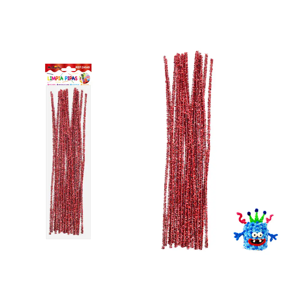 Limpiapipas chenille metalizado glitter rojo 0.6*30cm 20pcs 1