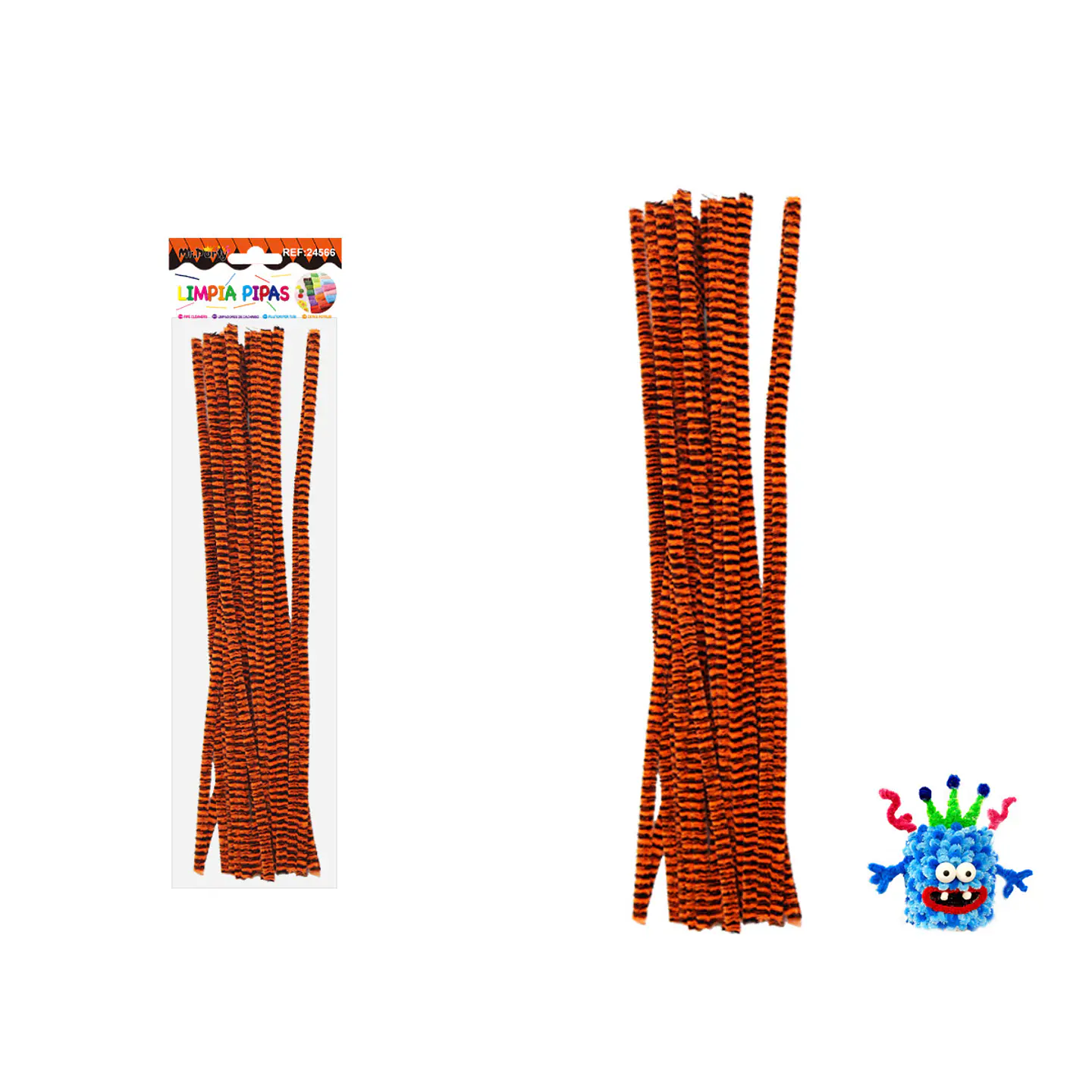 Limpiapipas chenille con puntos naranja fluorescente y negro 0.6*30cm 20pcs 1