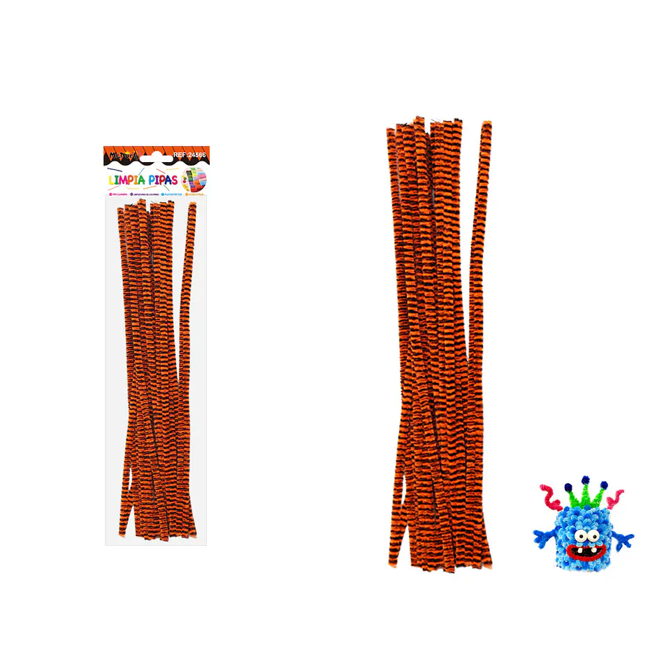 Limpiapipas chenille con puntos naranja fluorescente y negro 0.6*30cm 20pcs 1