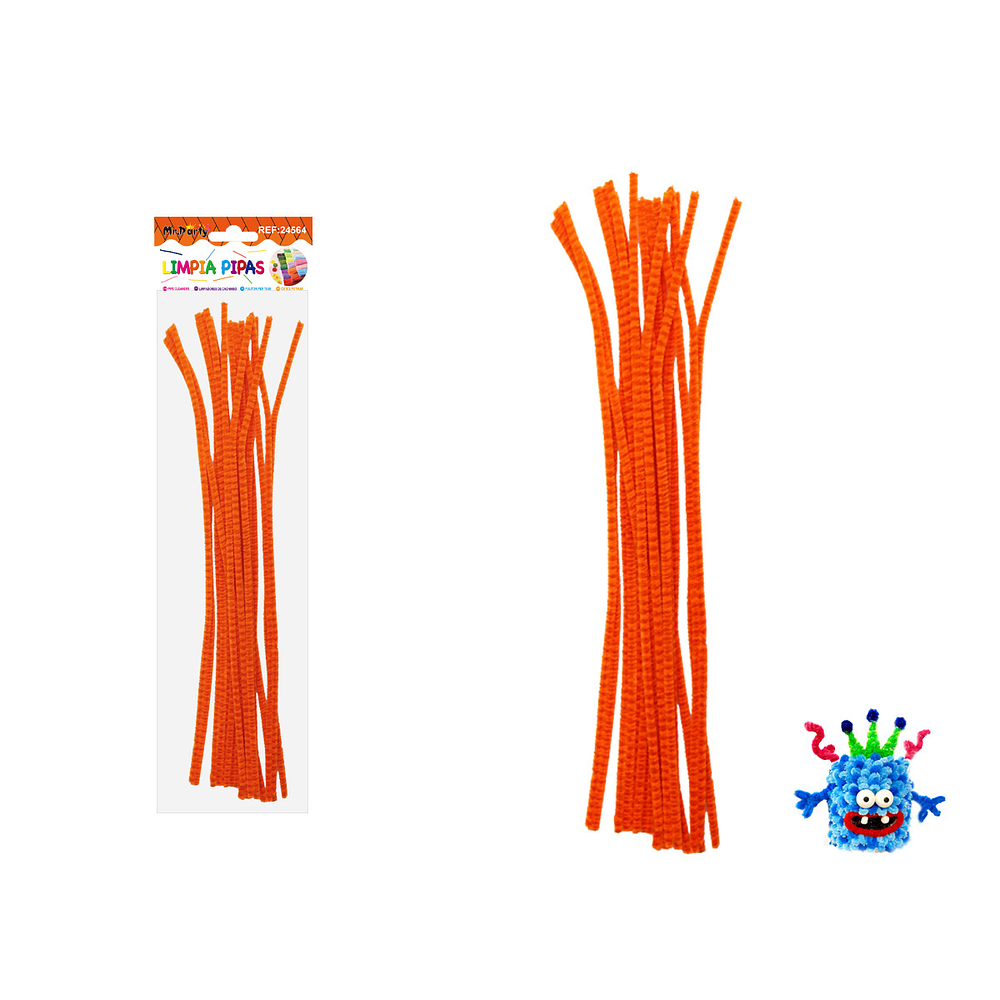 Limpiapipas chenille con puntos naranja fluorescente y rojo 0.6*30cm 20pcs