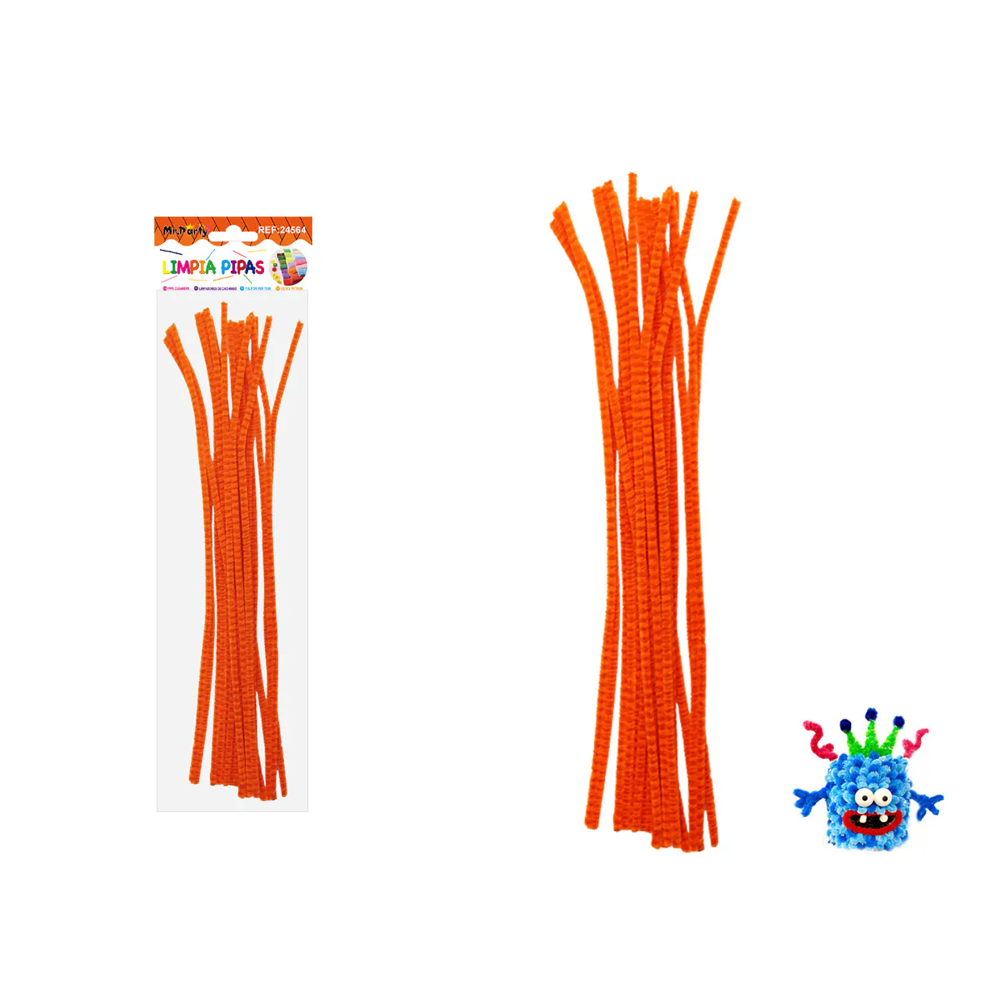 Limpiapipas chenille con puntos naranja fluorescente y rojo 0.6*30cm 20pcs 1