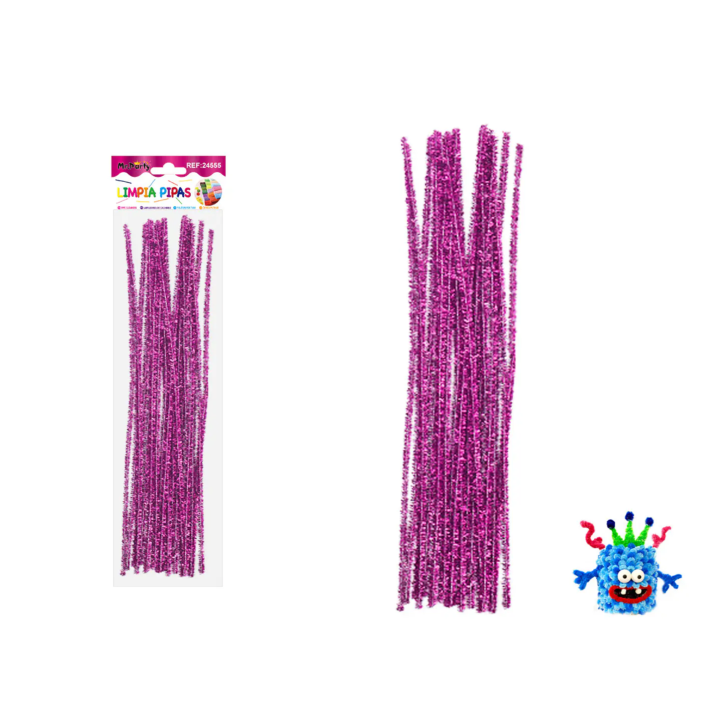 Limpiapipas chenille metalizado glitter rosa fucsia 0.6*30cm 20pcs 1
