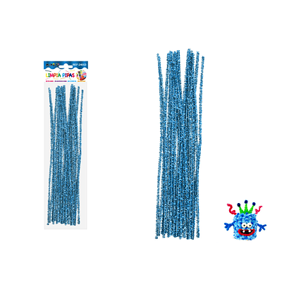 Limpiapipas chenille metalizado glitter azul lago 0.6*30cm 20pcs