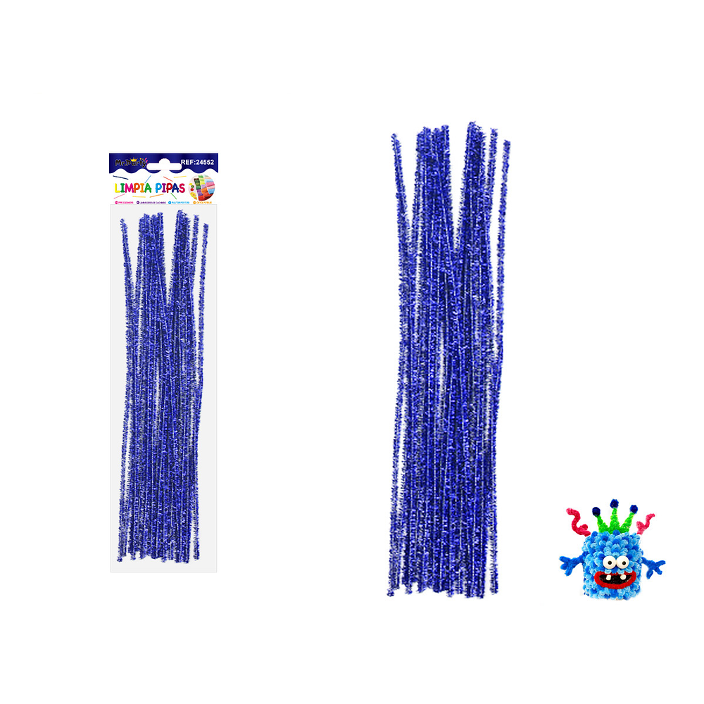 Limpiapipas chenille metalizado glitter azul rey 0.6*30cm 20pcs