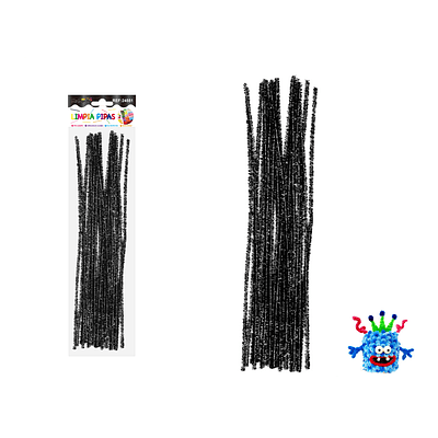 Limpiapipas chenille metalizado glitter negro 0.6*30cm 20pcs