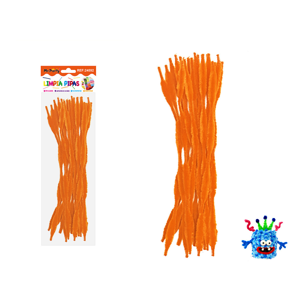 Limpiapipas chenille cuadriculado naranja fluorescente 1.3*30cm 20pcs