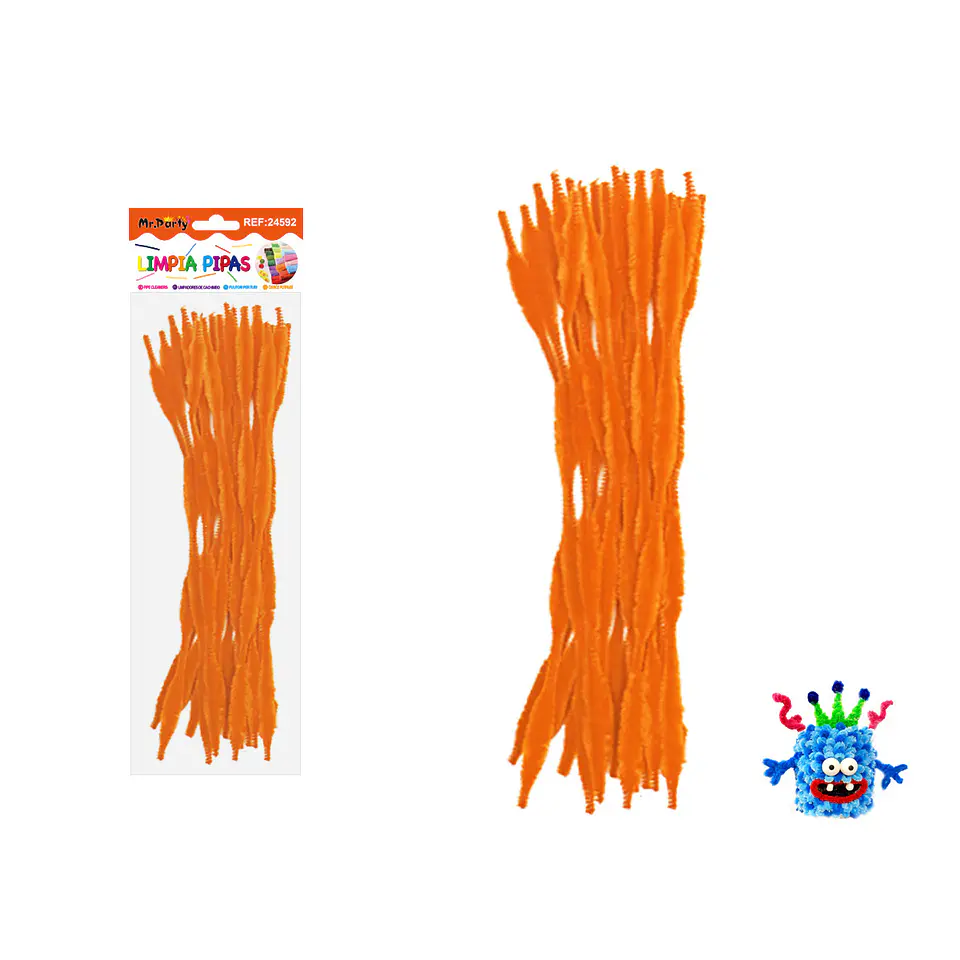 Limpiapipas chenille cuadriculado naranja fluorescente 1.3*30cm 20pcs 1