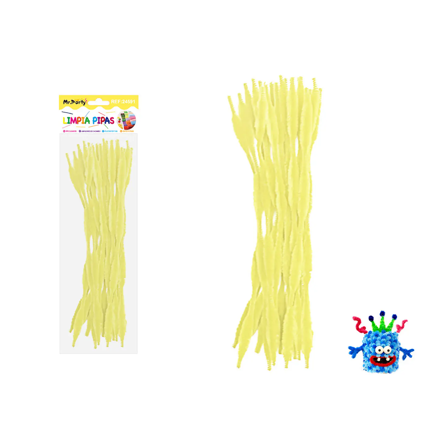 Limpiapipas chenille cuadriculado amarillo 1.3*30cm 20pcs 1