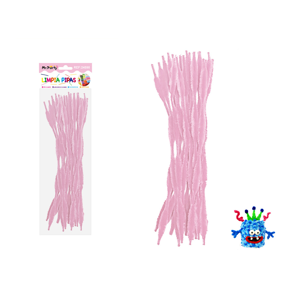 Limpiapipas chenille cuadriculado rosa claro 1.3*30cm 20pcs