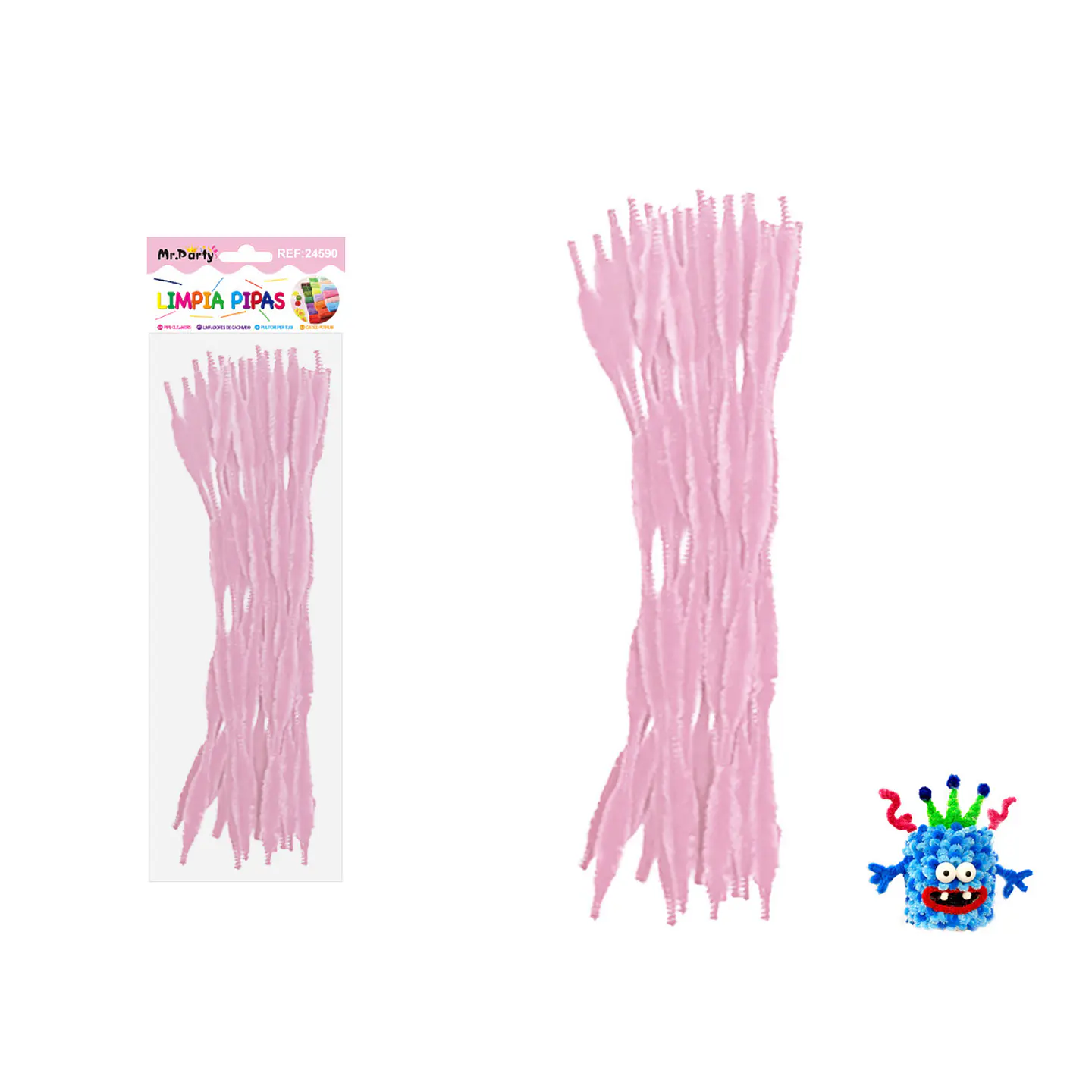 Limpiapipas chenille cuadriculado rosa claro 1.3*30cm 20pcs 1