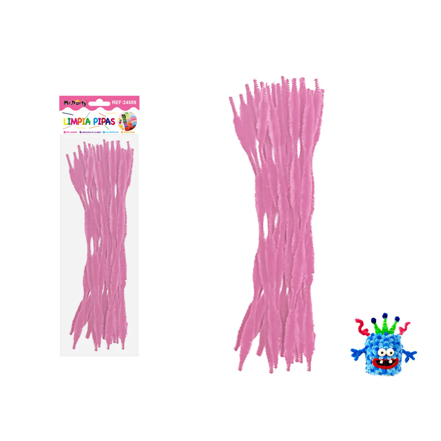 Limpiapipas chenille cuadriculado rosa 1.3*30cm 20pcs 1