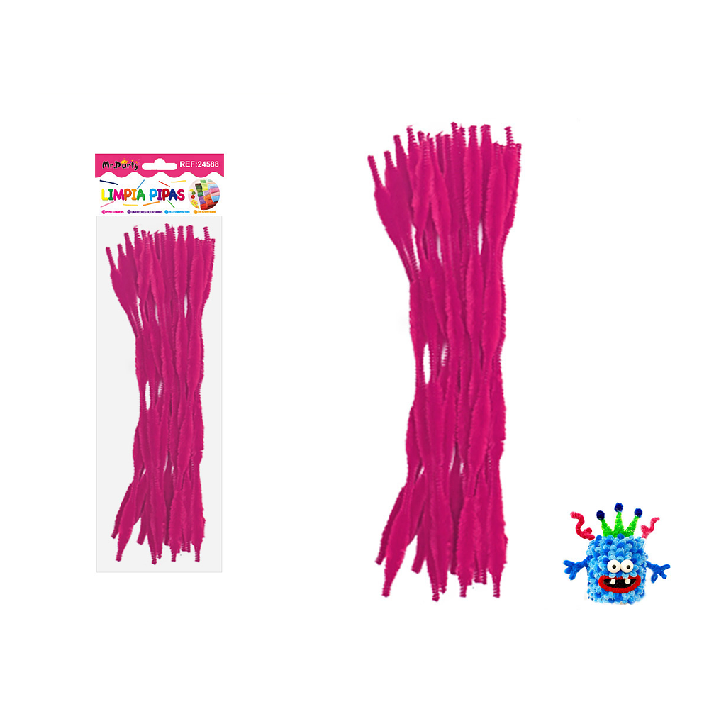 Limpiapipas chenille cuadriculado fucsia 1.3*30cm 20pcs