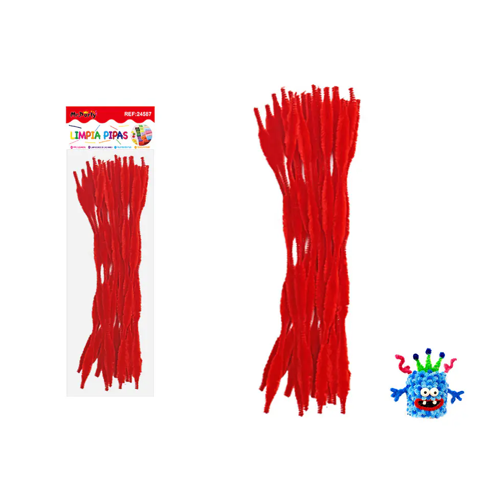 Limpiapipas chenille cuadriculado rojo intenso 1.3*30cm 20pcs 1