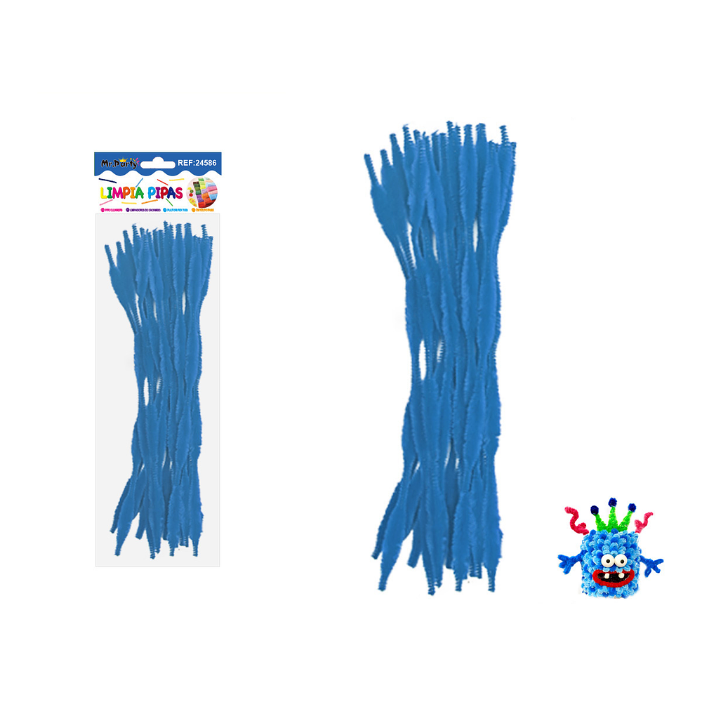 Limpiapipas chenille cuadriculado azul lago 1.3*30cm 20pcs