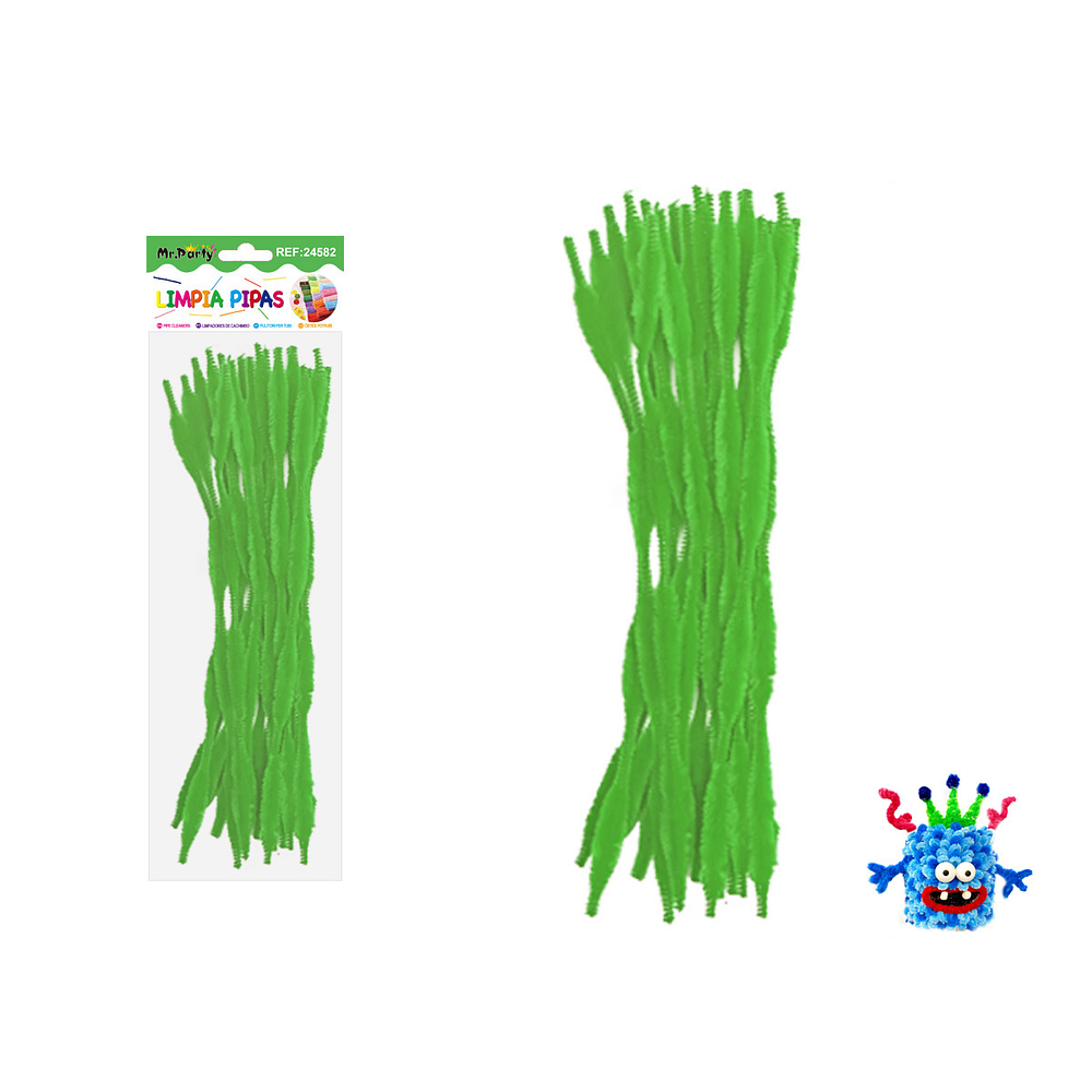 Limpiapipas chenille cuadriculado verde 1.3*30cm 20pcs