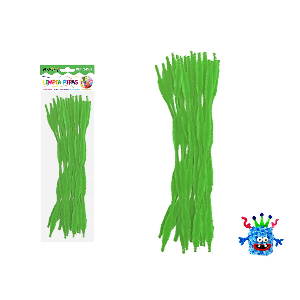 Limpiapipas chenille cuadriculado verde 1.3*30cm 20pcs 1