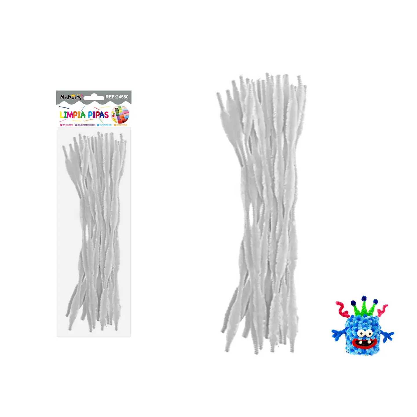 Limpiapipas chenille cuadriculado gris 1.3*30cm 20pcs 1