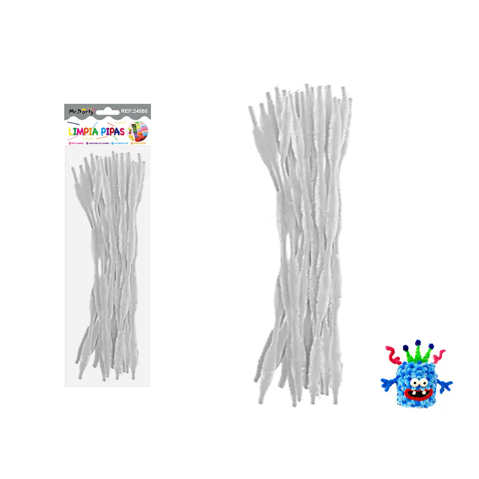 Limpiapipas chenille cuadriculado gris 1.3*30cm 20pcs 1