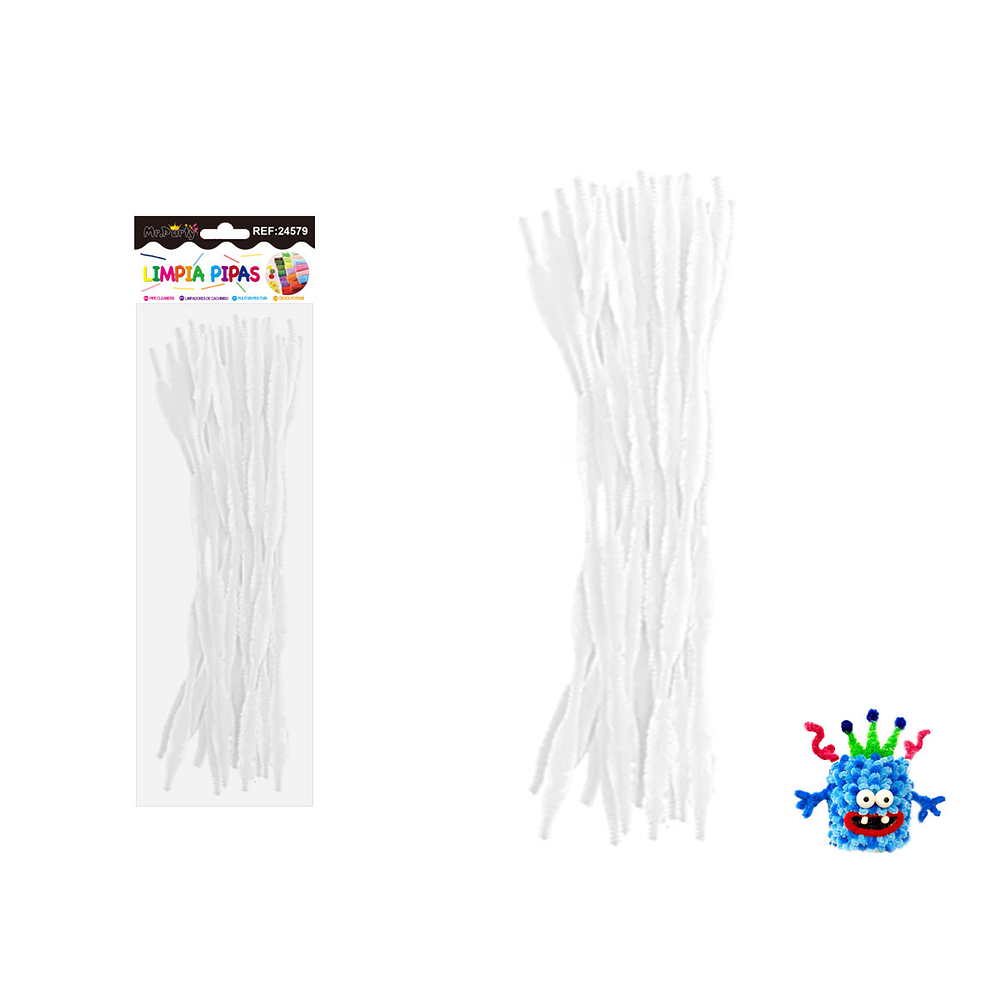 Limpiapipas chenille cuadriculado blanco 1.3*30cm 20pcs