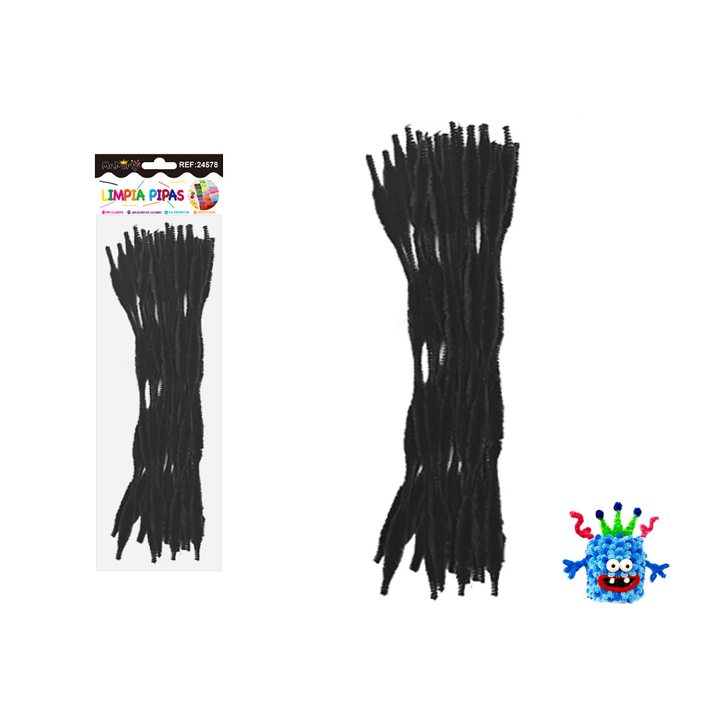 Limpiapipas chenille cuadriculado negro 1.3*30cm 20pcs