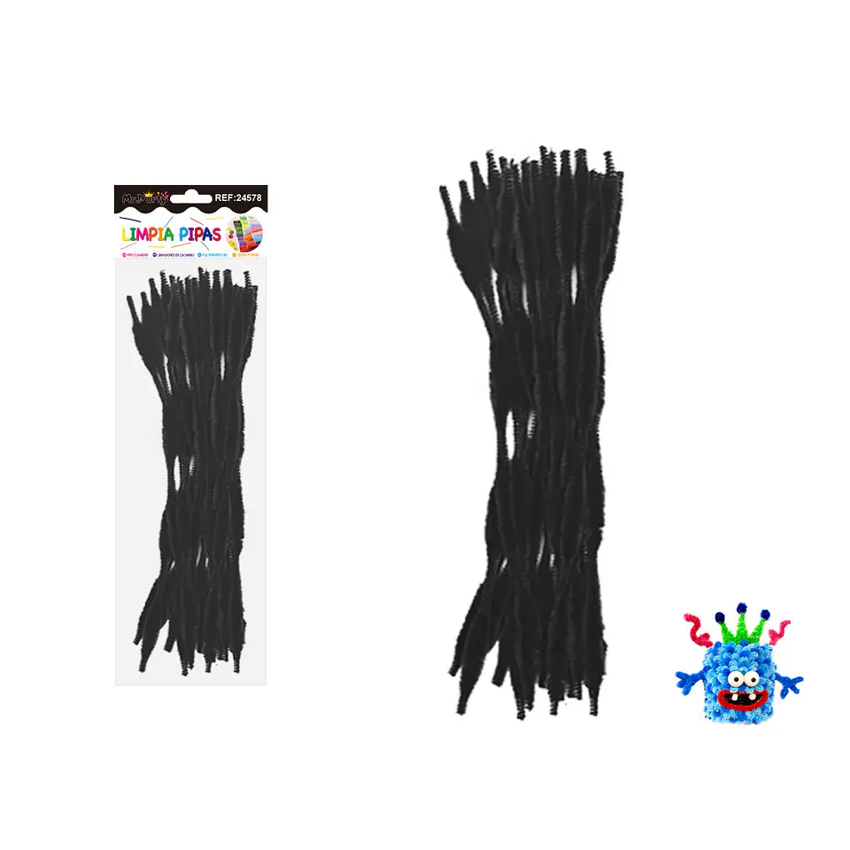 Limpiapipas chenille cuadriculado negro 1.3*30cm 20pcs 1