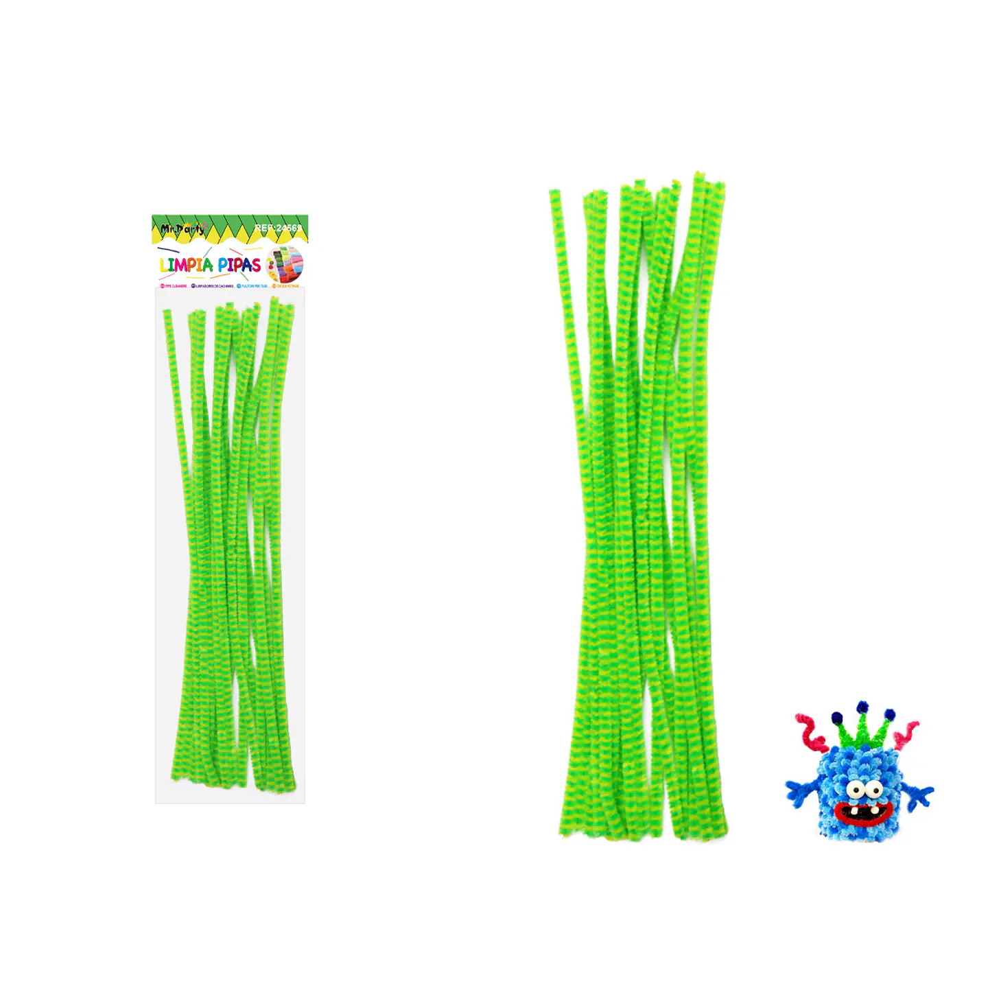 Limpiapipas chenille con puntos verde y amarillo 0.6*30cm 20pcs 1