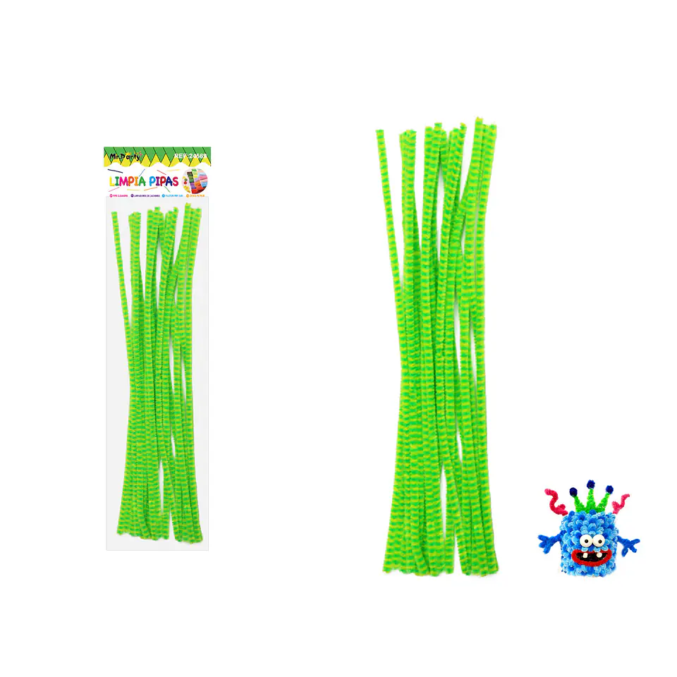 Limpiapipas chenille con puntos verde y amarillo 0.6*30cm 20pcs 1