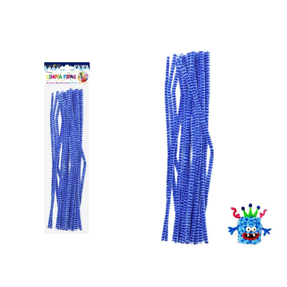 Limpiapipas chenille con puntos azul rey y azul claro 0.6*30cm 20pcs