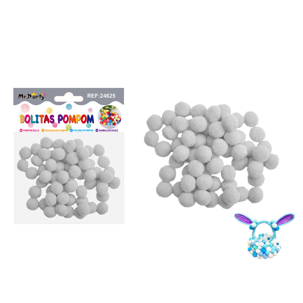 Pompones de poliéster gris 1.5cm 60pcs