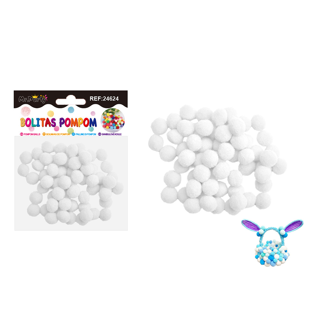 Pompones de poliéster blanco 1.5cm 60pcs