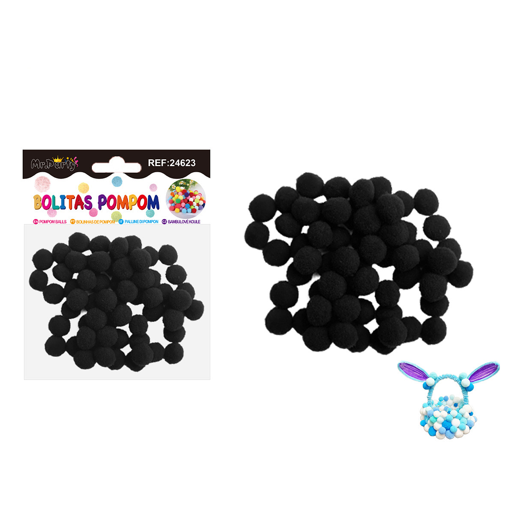 Pompones de poliéster negro 1.5cm 60pcs