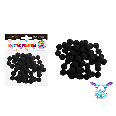 Pompones de poliéster negro 1.5cm 60pcs