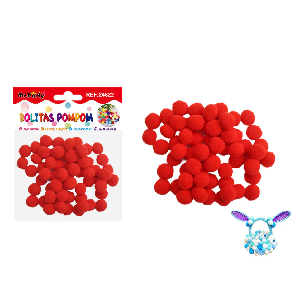Pompones de poliéster rojo intenso 1.5cm 60pcs 1