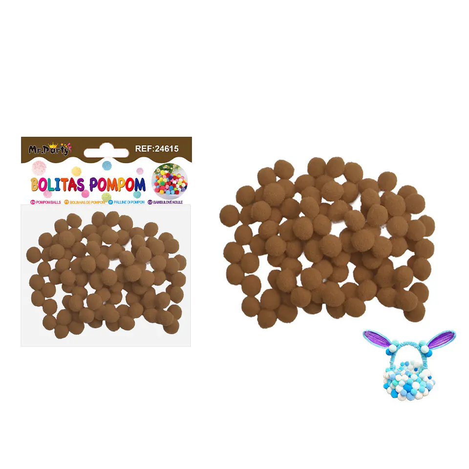 Pompones de poliéster café 1.0cm 100pcs 1